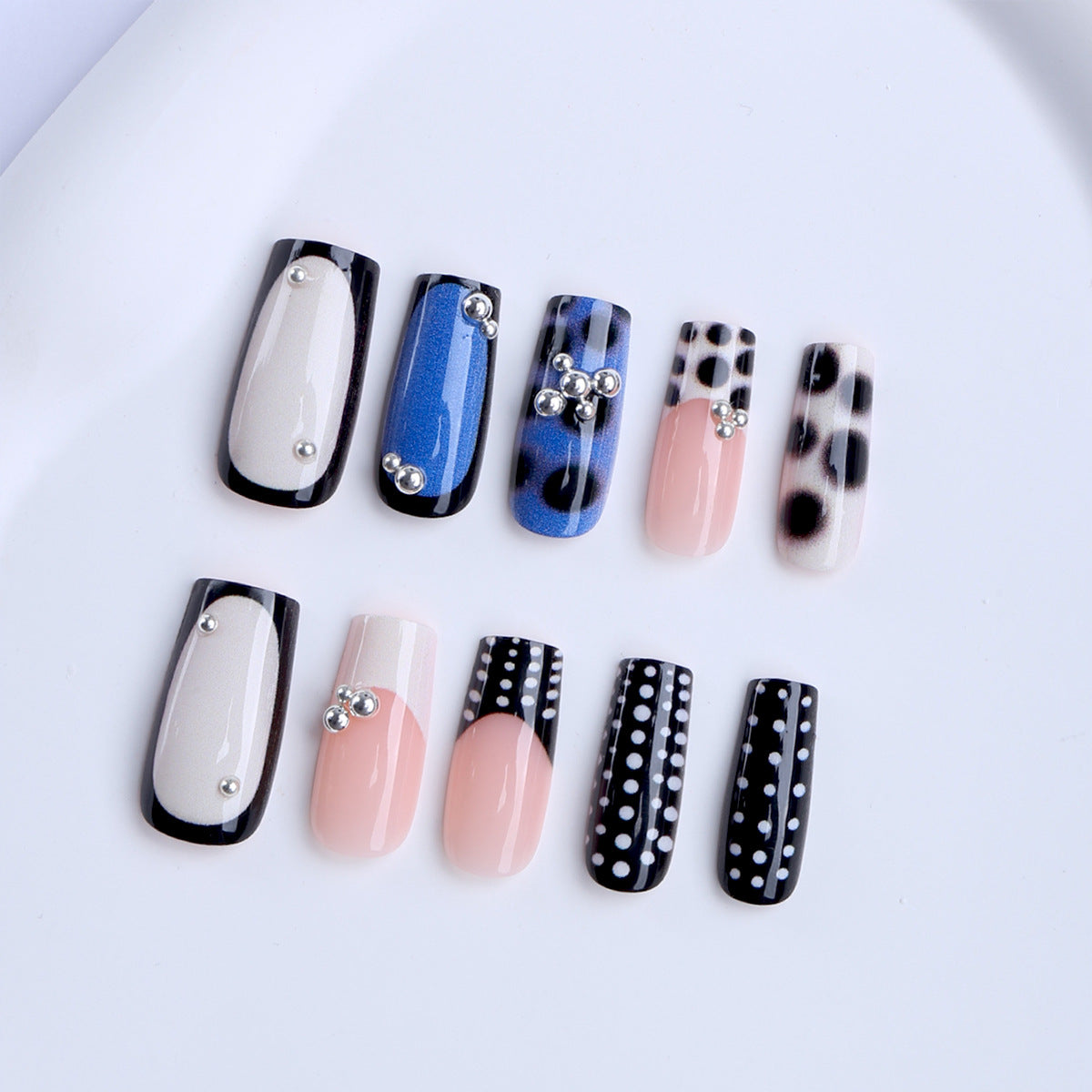 Chic Glamour Long Square Black and Blue Dazzling Press on Nail Set