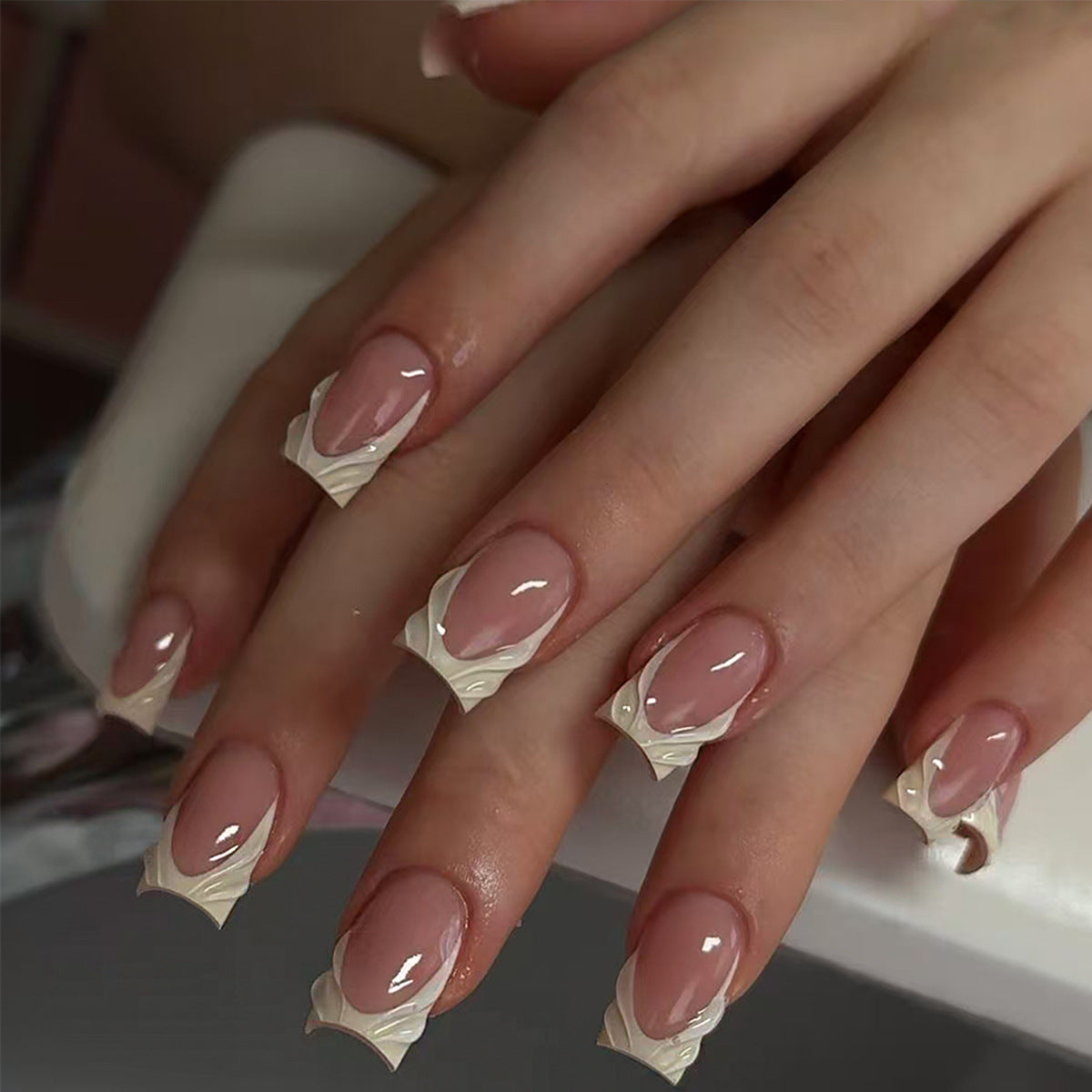 Elegant Floral Dream Medium Square Pink with Unique Floral Detail Press On Nail Set