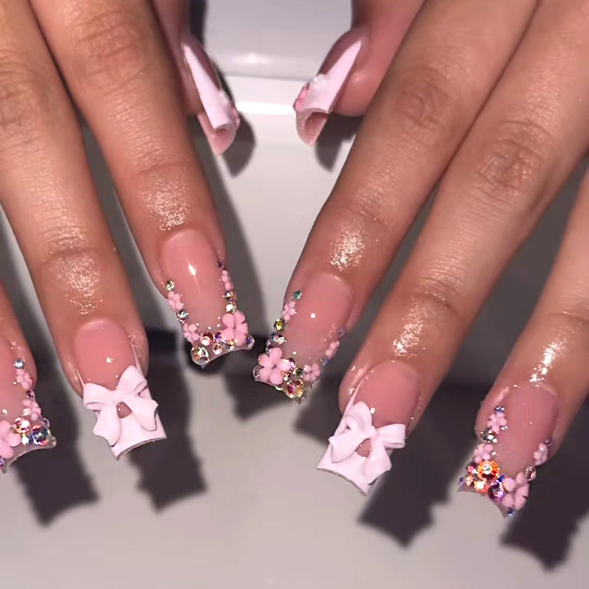 Blooming Elegance Medium Square Pink with Charming 3D Flower Accents