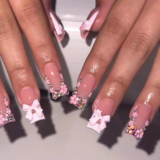 Blooming Elegance Medium Square Pink with Charming 3D Flower Accents