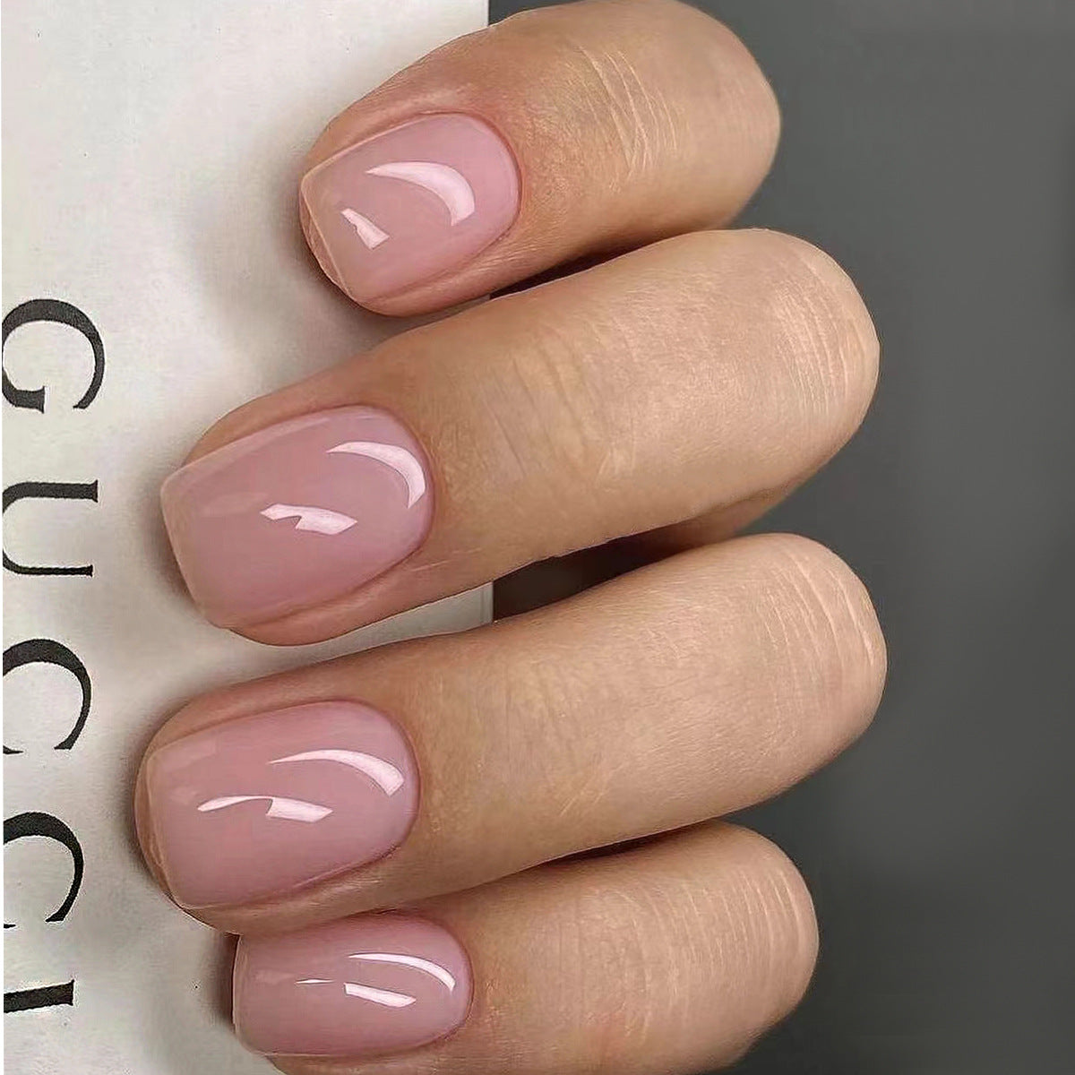 Elegant Blossom Short Square Pink Glossy Finish Press On Nail Set