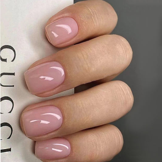 Elegant Blossom Short Square Pink Glossy Finish Press On Nail Set