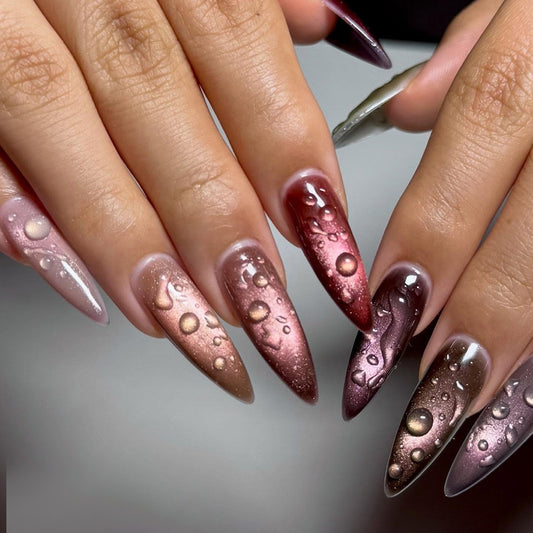 Mystical Elegance Medium Almond Ombre with Water Droplet Design Press-On Nail Set