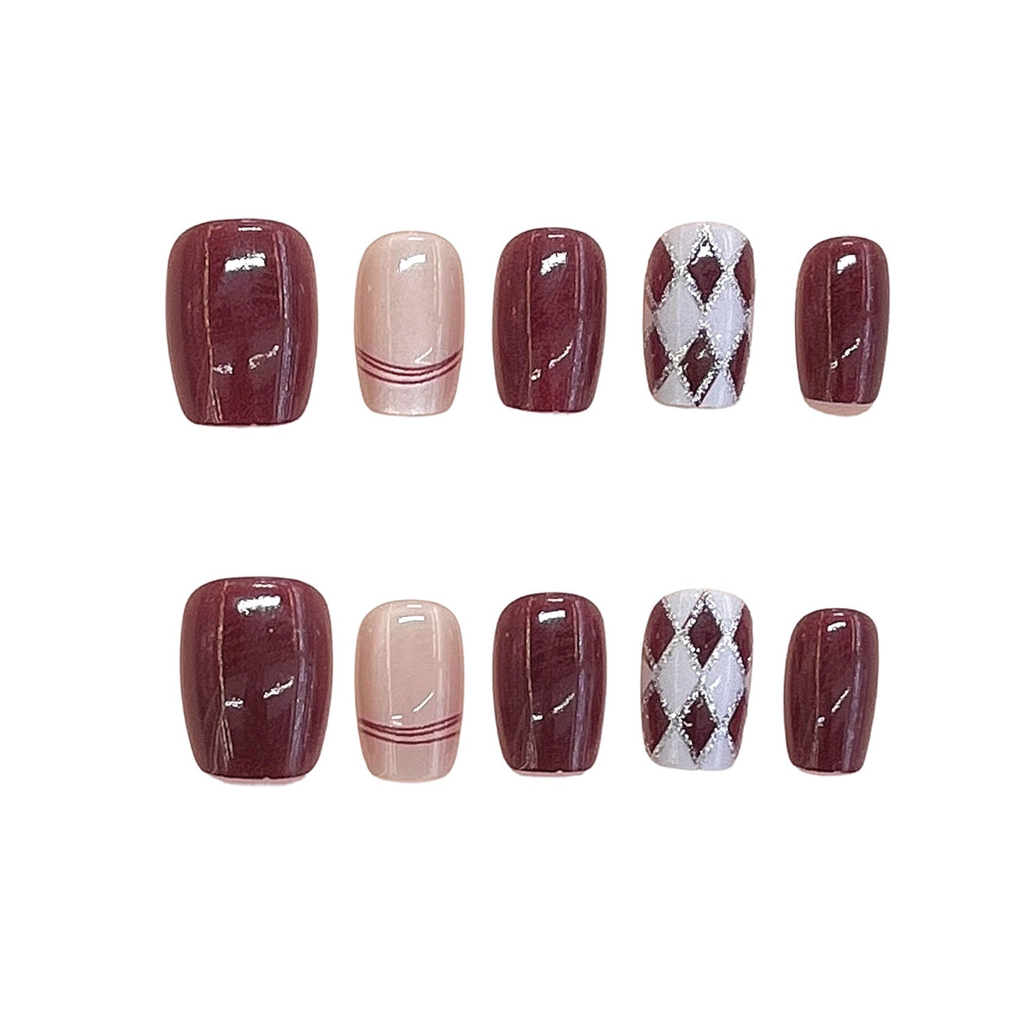Chic Elegance Short Square Burgundy Nails with Unique Diamond Accent Design