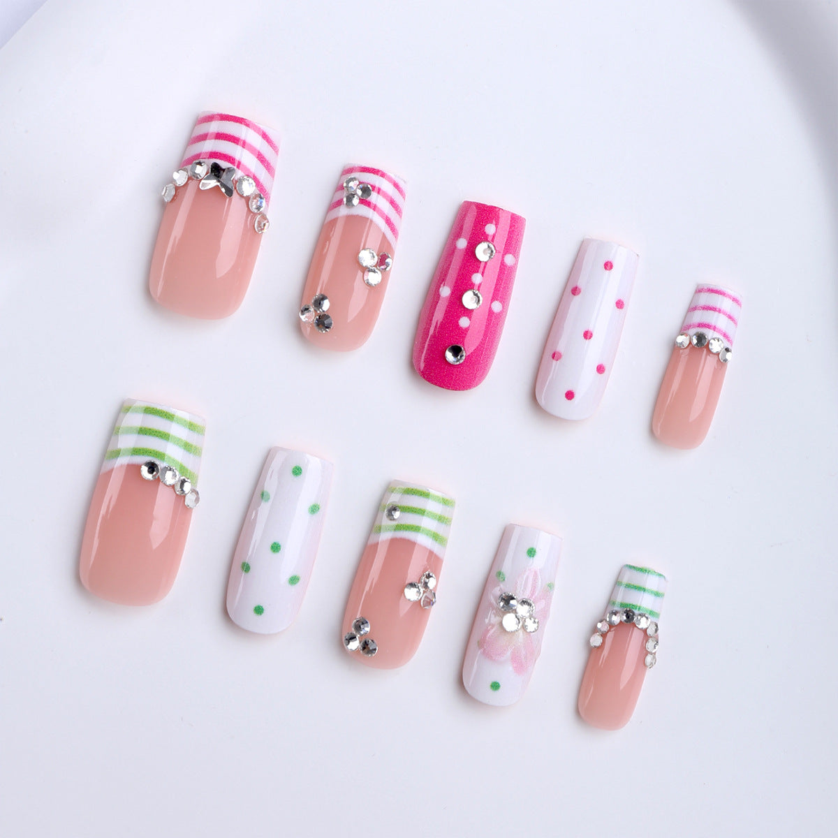 Spring Garden Fantasy Long Square Pastel with Sparkling Accents Press-On Nail Set