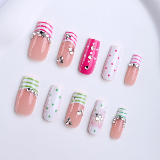 Spring Garden Fantasy Long Square Pastel with Sparkling Accents Press-On Nail Set