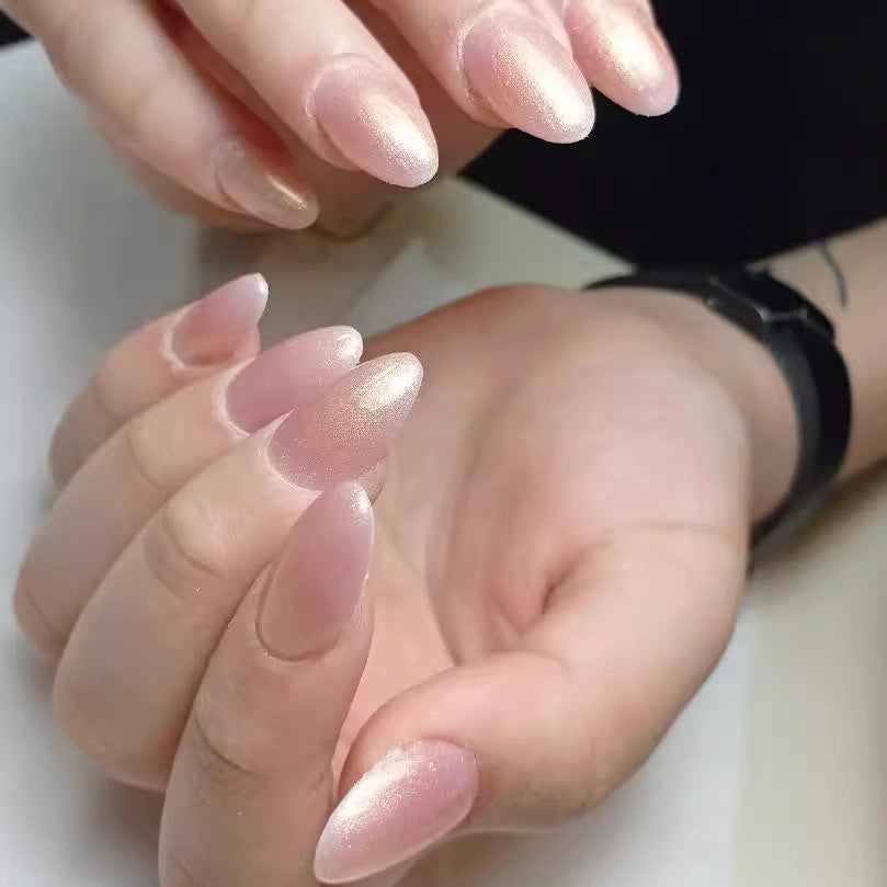 Glistening Fairy Blossom Long Almond Shape Rose Gold Press On Nail Set with Iridescent Finish