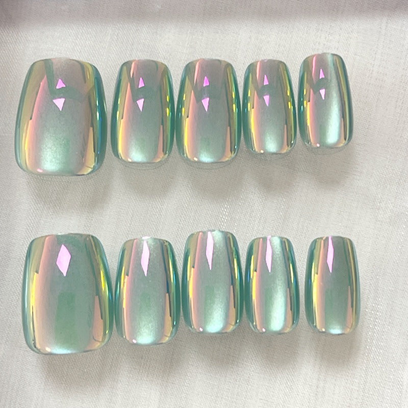 Sparkling Ocean Dream Short Square Iridescent Press On Nail Set