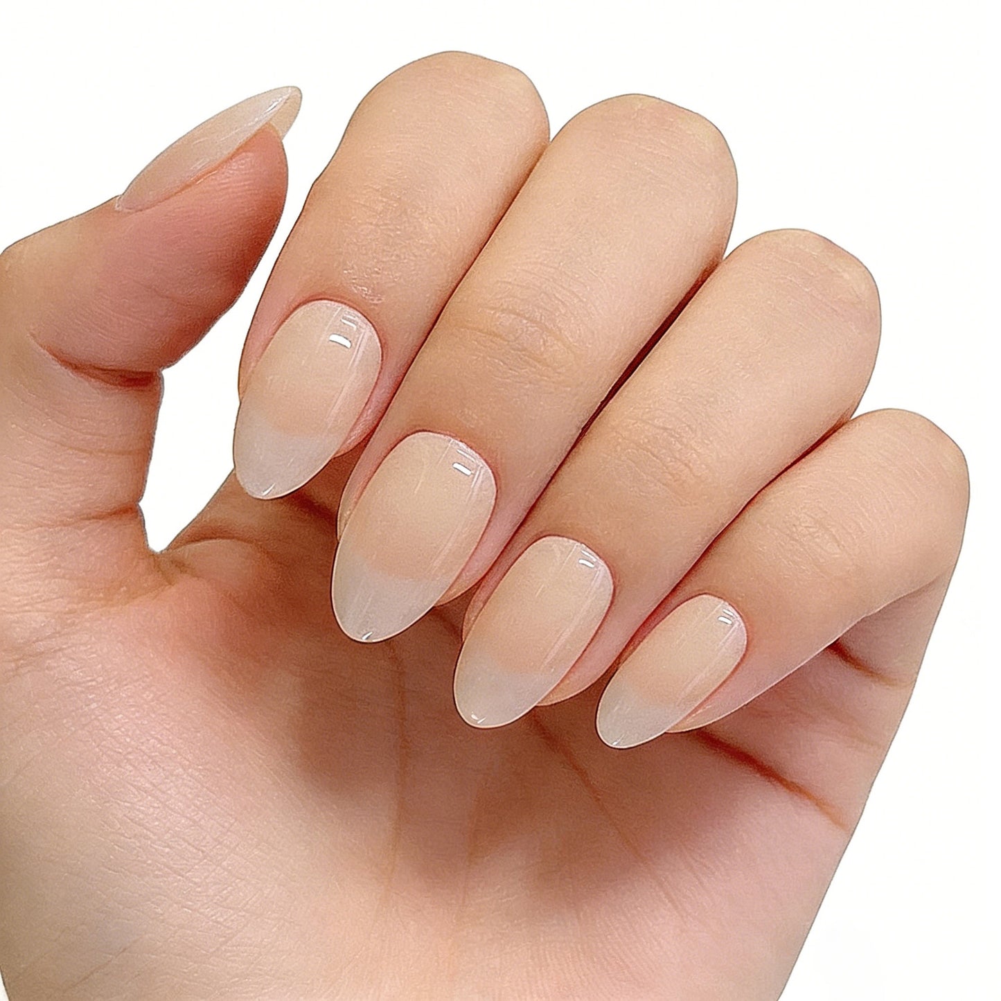 Chic Elegance Medium Almond Beige Ombre Press On Nail Set with Glossy Finish