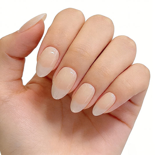 Chic Elegance Medium Almond Beige Ombre Press On Nail Set with Glossy Finish
