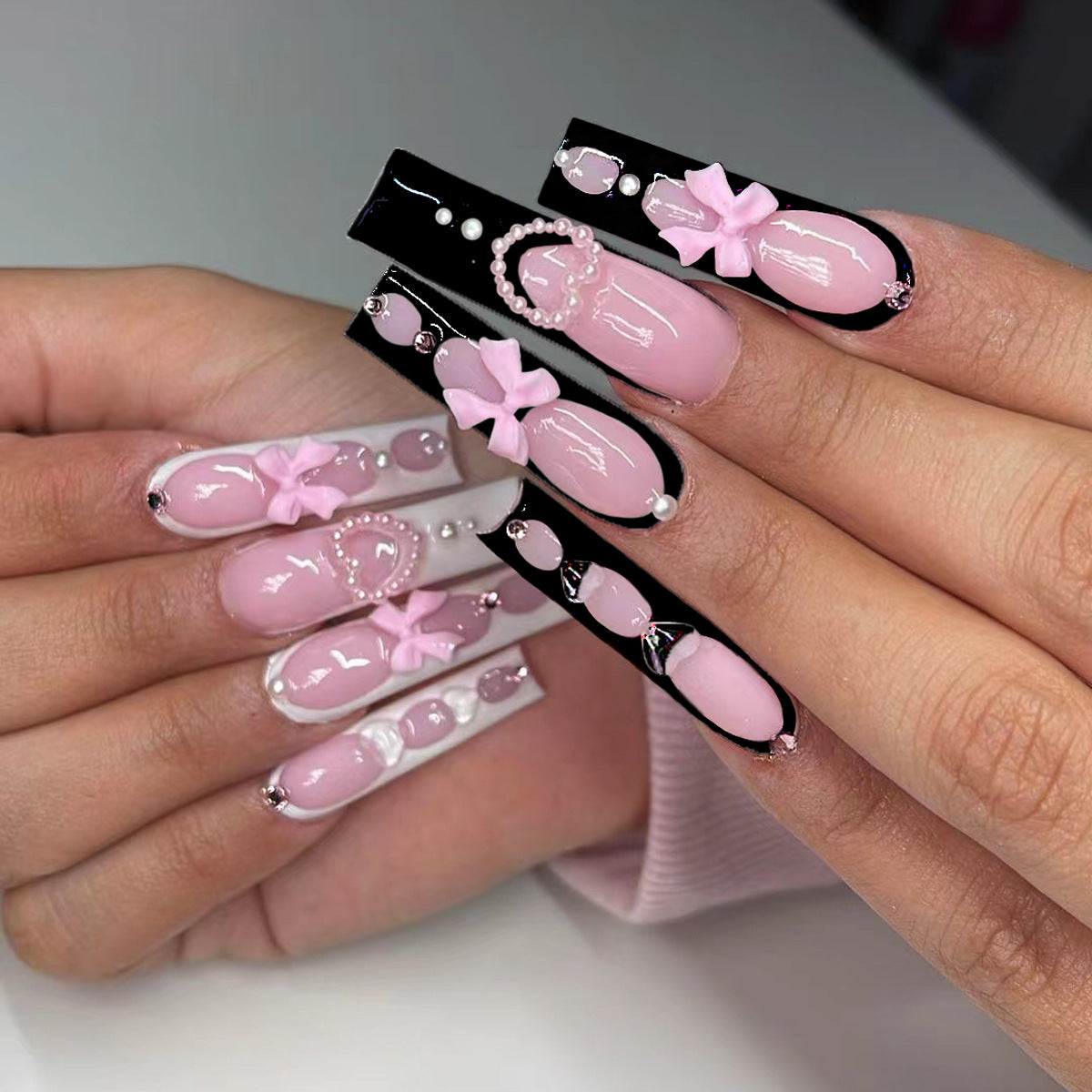 Enchanting Elegance Long Square Blush Pink with Charming Floral Accents