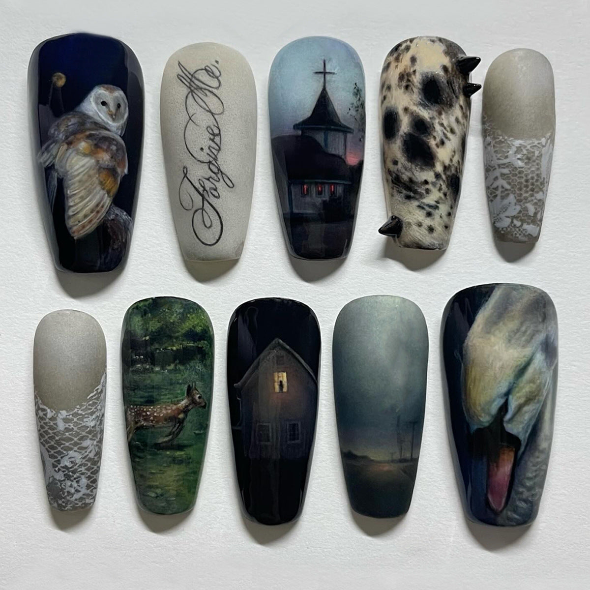 Mystical Forest Long Coffin Dark Imagery Press On Nail Set