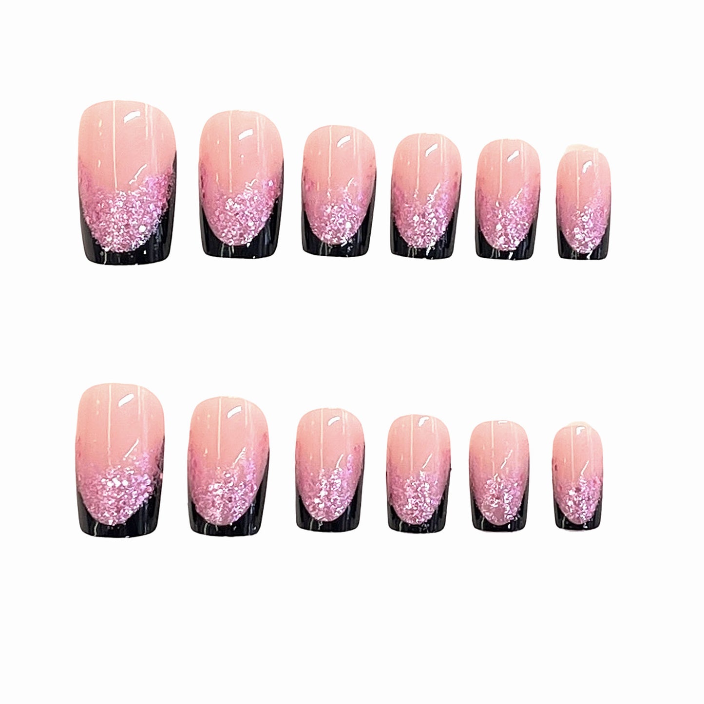 Sweet Blossom Elegance Medium Square Pink Ombre with Glitter Accent Press-On Nail Set