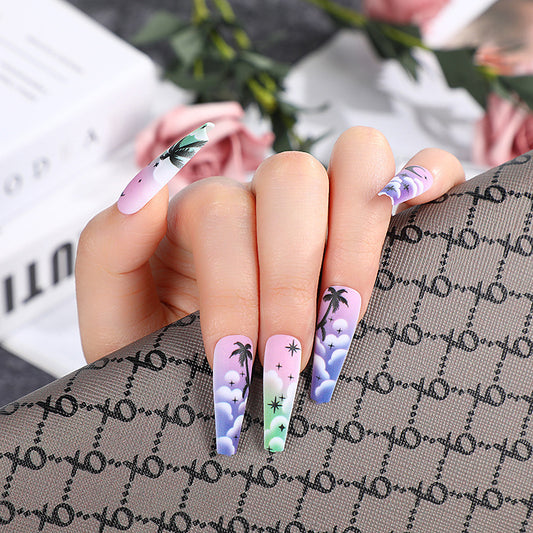 Tropical Sunset Long Coffin Gradient Decorative Press On Nail Set