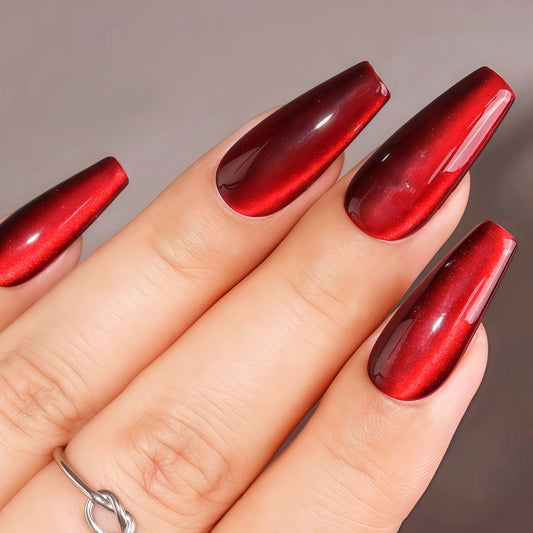 Mystical Elegance Long Coffin Red Glitter Ombre Press On Nail Set