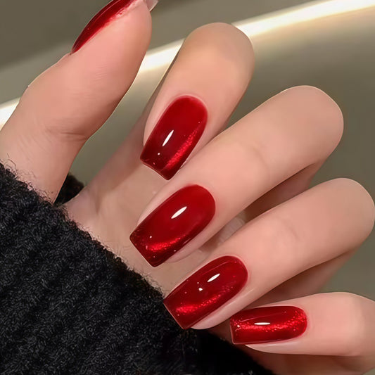 Glamorous Romance Long Square Flawless Glossy Red Press on Nail Set