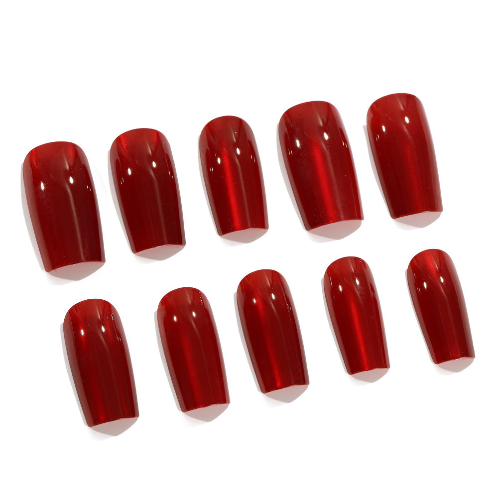 Elegance in Crimson Press On Nail Set Long Square Shiny Red Perfect Gloss Finish