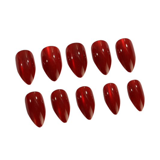 Glamorous Enchantment Short Almond Glossy Red Nail Set with Captivating Shine