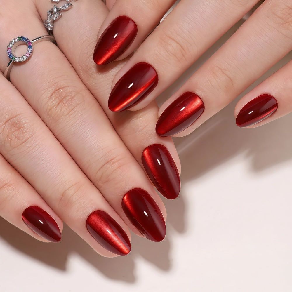 Glamorous Elegance Long Almond Red Shimmer Press-On Nail Set