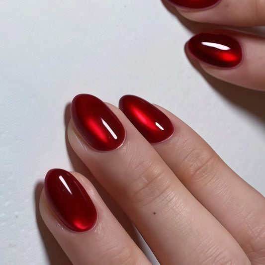Glamourous Velvet Red Long Almond Shaped Long Lasting Press-On Nail Set