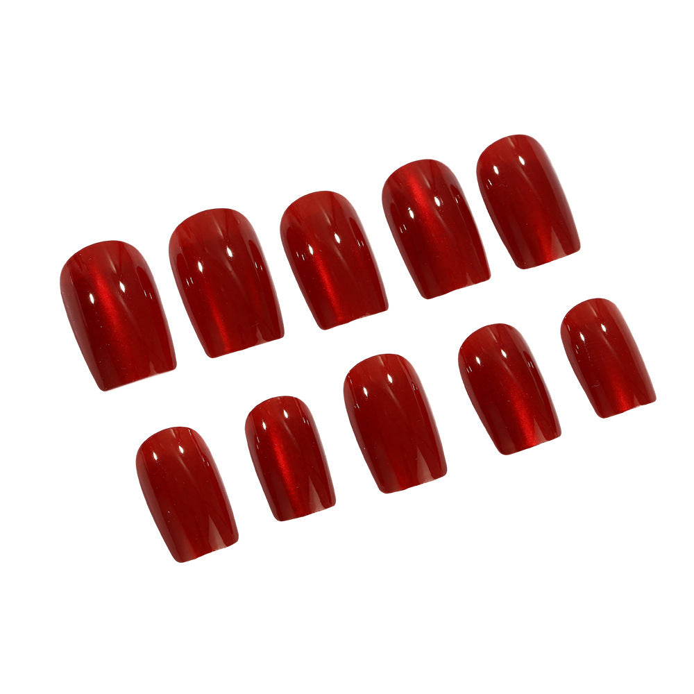Enchanted Elegance Short Square Shiny Red Press On Nail Set with Iridescent Finish