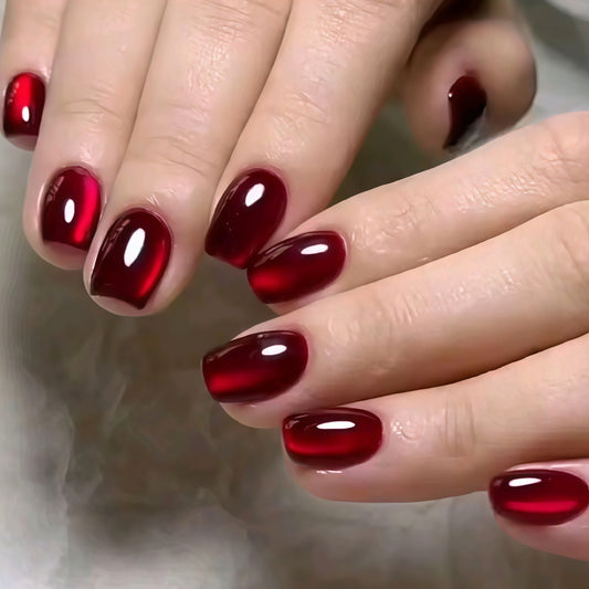Glamorous Evening Delight Short Square Deep Crimson Ombre Press On Nail Set