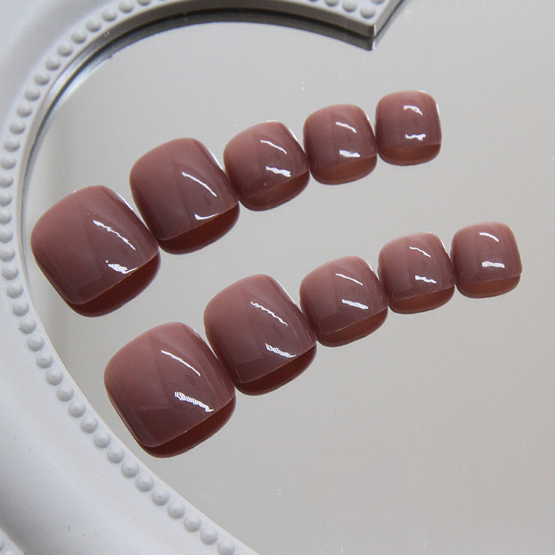 Elegant Rose Dream Extra Short Square Dark Pink Press On Toenails Set with High Gloss Finish