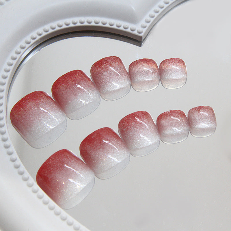 Cherry Blossom Dream Press On Nail Set Short Square Ombre Red and White with Sparkling Finish