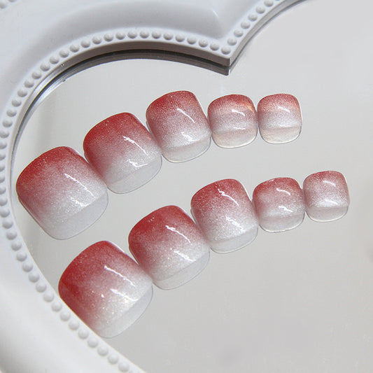Cherry Blossom Dream Press On Nail Set Short Square Ombre Red and White with Sparkling Finish