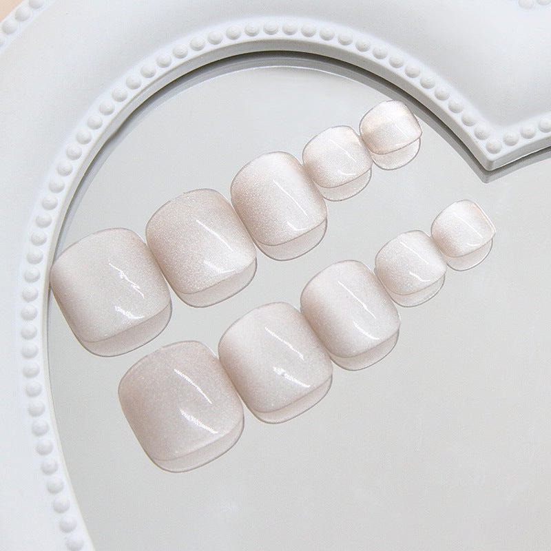 Dreamy Elegance Short Square Soft Pink Shimmer Press On Toenail Set