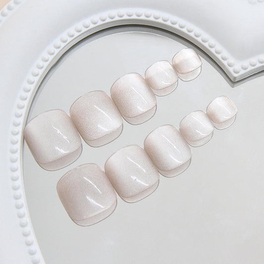 Dreamy Elegance Short Square Soft Pink Shimmer Press On Toenail Set