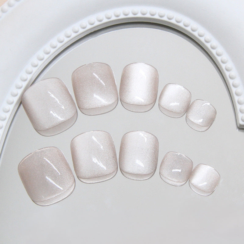 Glamorous Elegance Short Square Press On Toenail Set in Soft Pink with Shimmering Finish