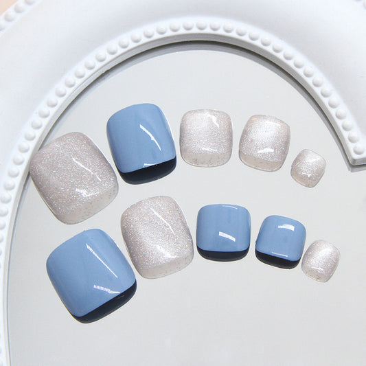 Serene Sky Dream Press-On Toenail Set Short Square Shape Light Blue with Glittery Accent Finish