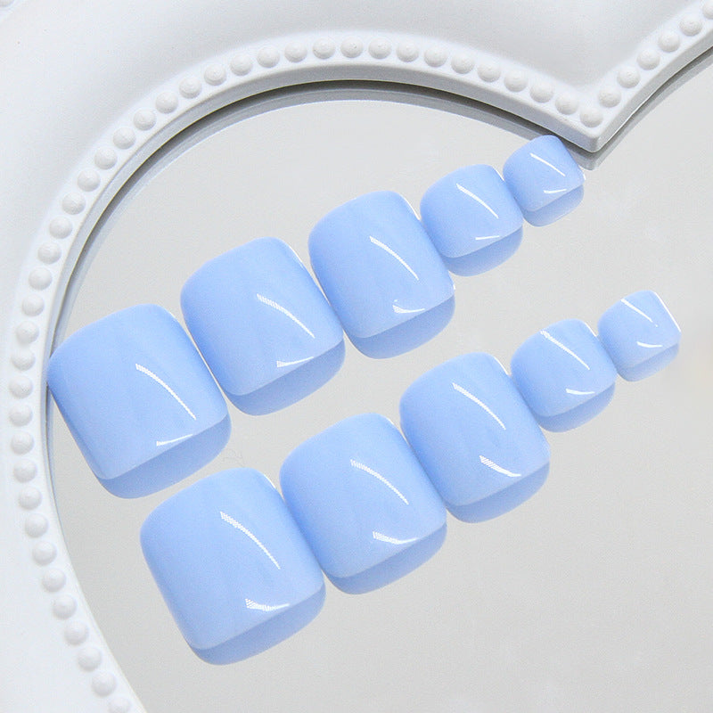 Dreamy Sky Inspired Medium Short Square Light Blue Press On Toenail Set with Glossy Finish