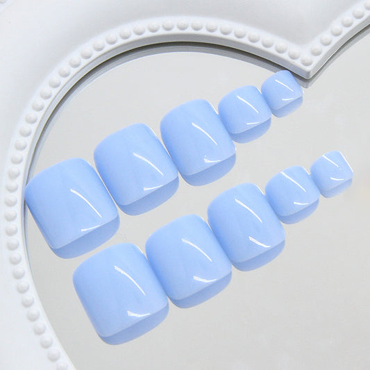 Dreamy Sky Inspired Medium Short Square Light Blue Press On Toenail Set with Glossy Finish