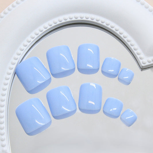 Spring Serenity Soft Short Square Light Blue Press On Toenail Set with High Gloss Finish