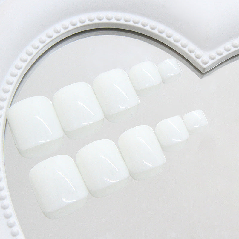 Dreamy Chic Press On Toenail Set featuring Short Square Shape in Elegant White with Glossy Finish