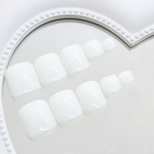 Dreamy Chic Press On Toenail Set featuring Short Square Shape in Elegant White with Glossy Finish