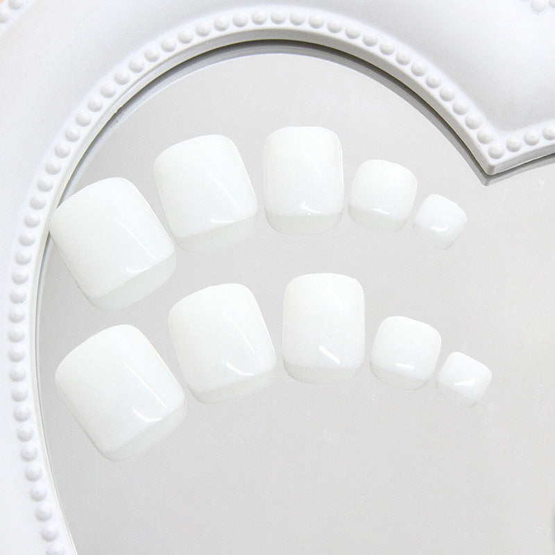 Chic Winter Wonderland Short Square White Press On Toenail Set with Glossy Finish