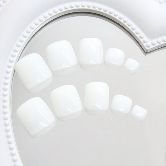 Chic Winter Wonderland Short Square White Press On Toenail Set with Glossy Finish
