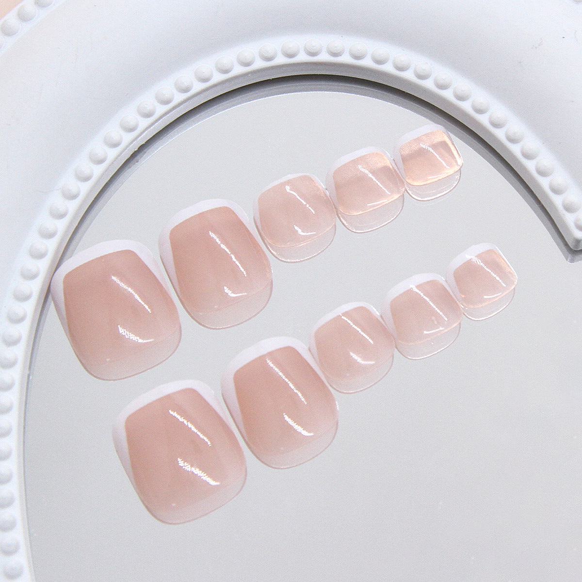 Glamorous Garden Press On Nail Set in Medium Square Natural Pink with Elegant French Tips