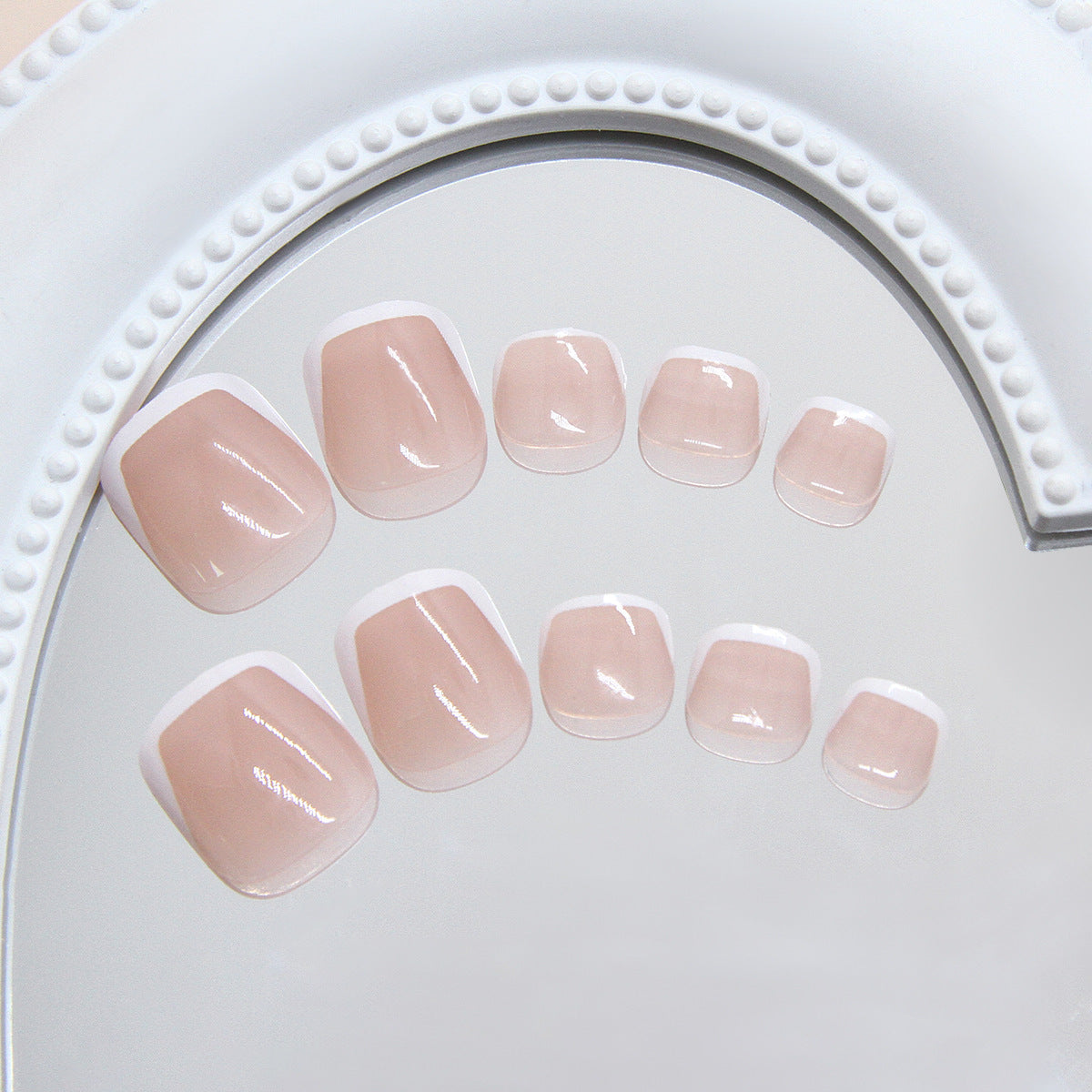 Dreamy Elegance Square Short Blush Pink Press-On Toenails with Chic White Tips