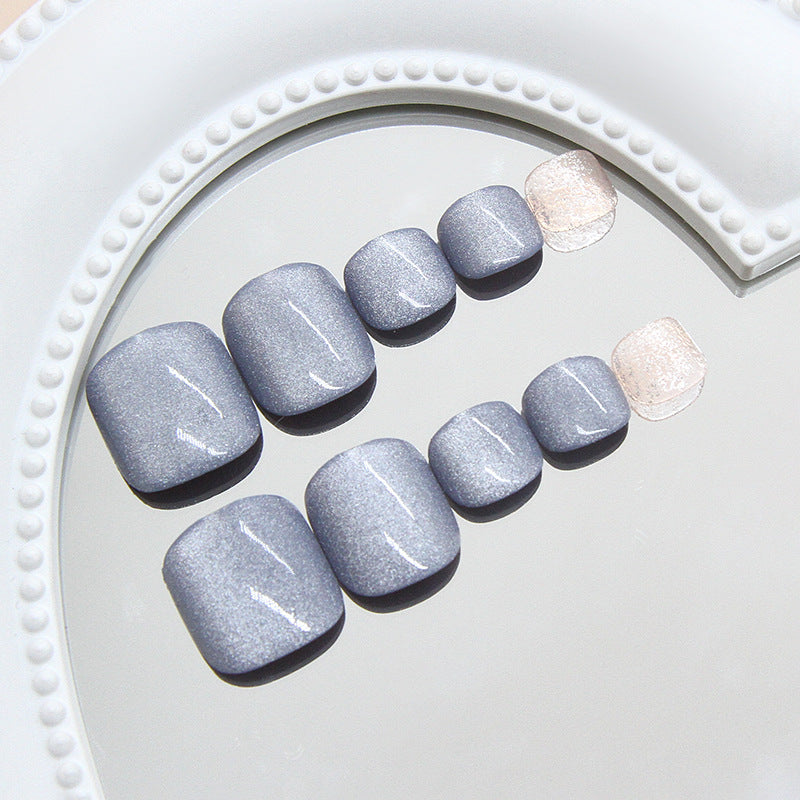 Elegant Twilight Inspired Short Square and Round Press On Toenail Set with Shimmering Gray Finish and Unique Glossy Texture