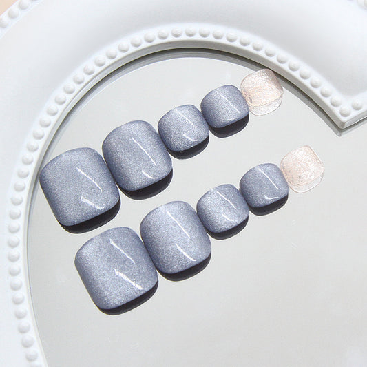 Elegant Twilight Inspired Short Square and Round Press On Toenail Set with Shimmering Gray Finish and Unique Glossy Texture