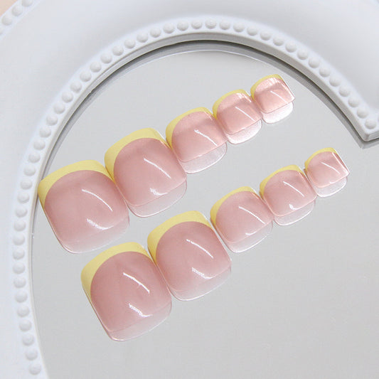 Elegant Blossom Pink Short Square Press On Toenail Set with Glossy Finish