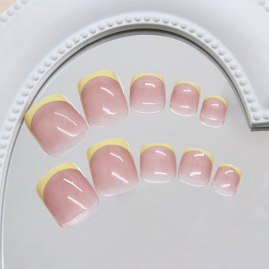 Chic Summer Vibes Glossy Short Square Pink and Yellow Press On Nail Set with Elegant Finish
