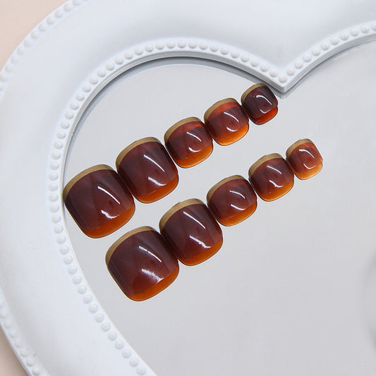 Autumn Elegance Short Square Amber Ombre Toenail Set with Glossy Finish