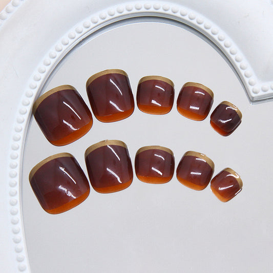 Autumn Elegance Short Square Brown Fade Press On Toenail Set with Glossy Finish