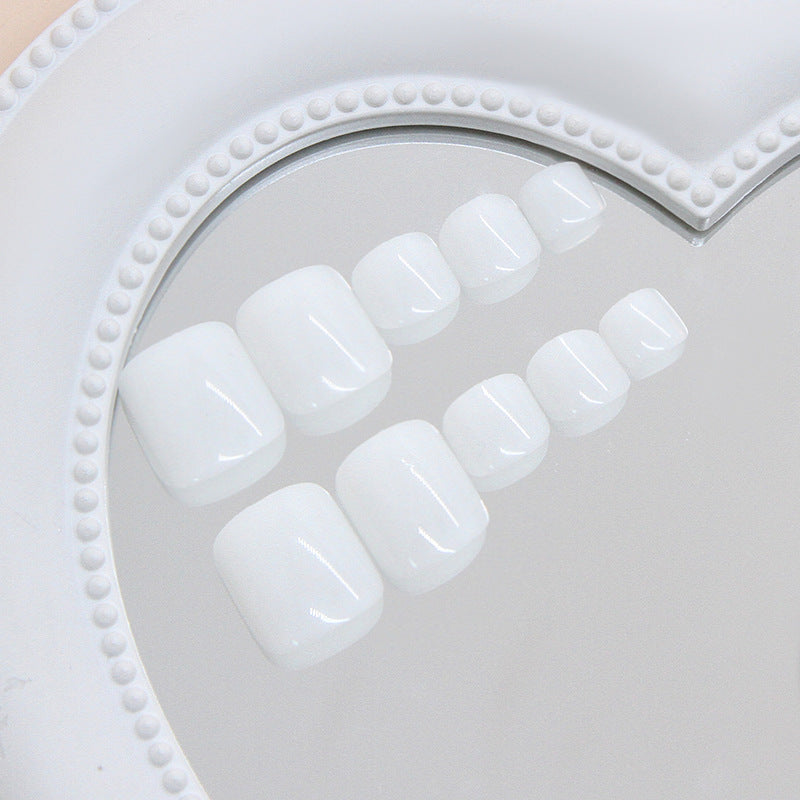 Elegant Serenity Classic Short Square White Press On Toenail Set with Smooth Glossy Finish