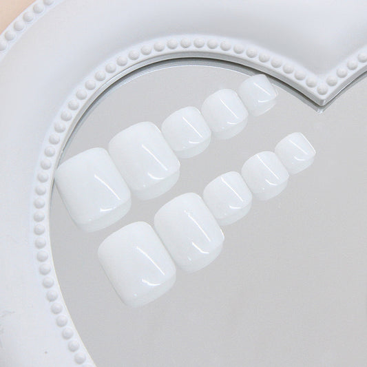 Elegant Serenity Classic Short Square White Press On Toenail Set with Smooth Glossy Finish